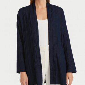 Eileen Fisher Cardigan Womens Size Small Navy Open Front Organic Cotton Metallic